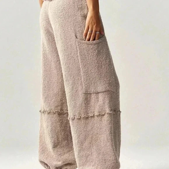 Brown Casual Women's High Waist Loose Baggy Sweater Pants With Cinched Ankles - Picture 8 of 8